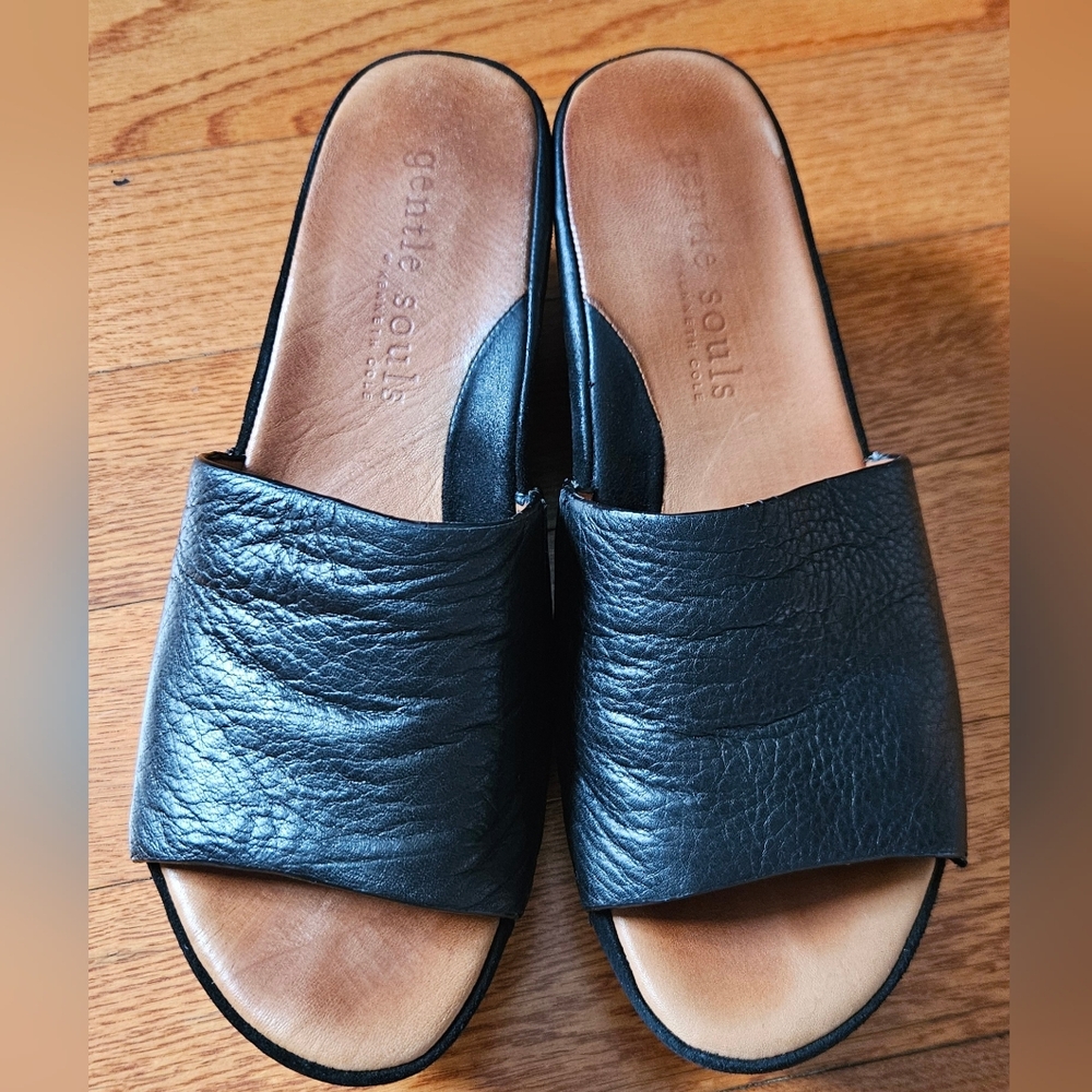 Gentle Souls Black Leather And Suede Slides
